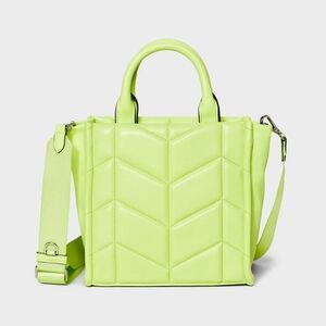Midi Boxy Satchel Handbag - A New Day Lime Green Quilted Crossbody or Tote Bag